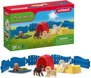 Schleich Farm World 13-Piece Puppy Pen Playset - Featuring 3 Cute Puppy Figurines and Accessories, Educational and Durable Toys, Fun and Imaginative Play for Boys and Girls, Gift for Kids Ages 3 
