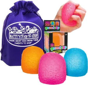Schylling NeeDoh Gumdrop...Groovy Glob! Squishy, Squeezy, Popping, Stretchy Stress Fidget Gumdrops Complete Gift Set Party Bundle with Storage Bag - 3 Pack (Assorted Colors)