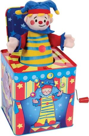 Schylling Silly Circus Jack in the Box - Classic Children's Musical Toy - Colorful Embossed Tin Box and Friendly Plush - Age 18 months and Up