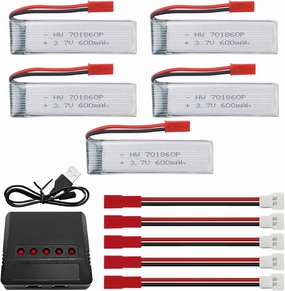 sea jump 5PCS 3.7V 600mAh Lithium Battery with 5-in-1 Balanced Charger for UDI U815A U817 U817A U818A WLtoys V929 V959 V969 V979 V989 V999 V212 V222 Syma S032G Aerial Four Axis Aircraft