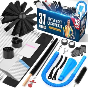 Sealegend 37-Piece Dryer Vent Cleaner Kit Omnidirectional Include 33Feet Dryer Vent Brush Blue Dryer Vacuum Attachment Lint Brush Vacuum&Dryer Adapter