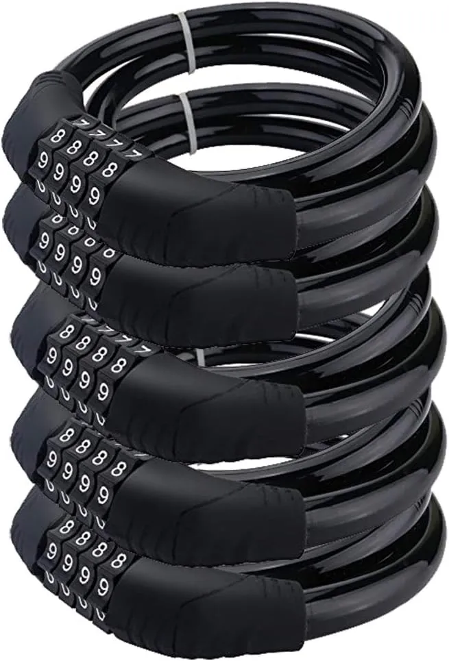 Security Bike Lock 4 Digit Resettable Combination Cable Lock for Bicycle without Mounting Bracket, 2 Feet x 1/2 Inch (5Pcs)