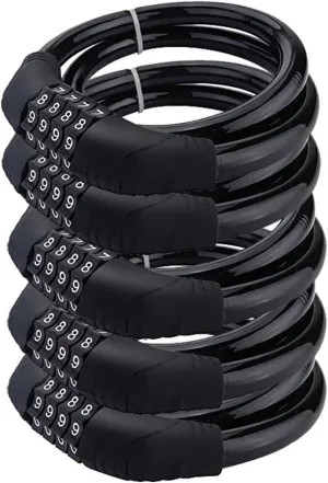 Security Bike Lock 4 Digit Resettable Combination Cable Lock for Bicycle without Mounting Bracket, 2 Feet x 1/2 Inch (5Pcs)