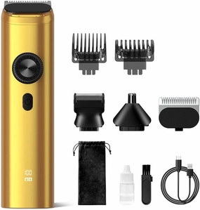 Sejoy Beard Trimmer for Men, Cordless Nose Hair Trimmer for Men, Waterproof Hair Clippers and Trimmers Set, Electric Razor All in 1 Grooming Kit, USB Rechargeable & LED Display,Gold