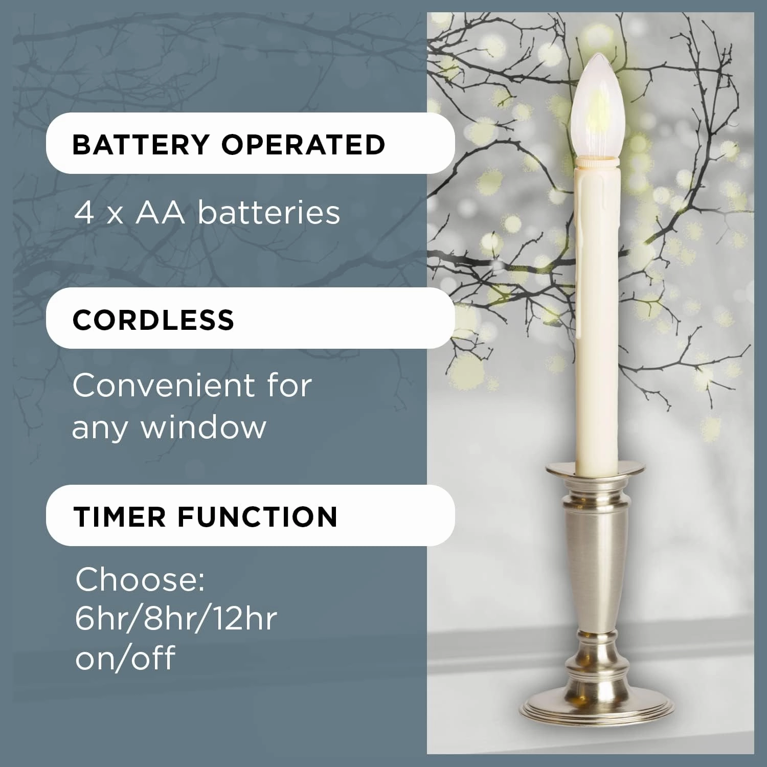Set of 4 Battery Operated Window Candles with Remote Control - (Black Onyx)