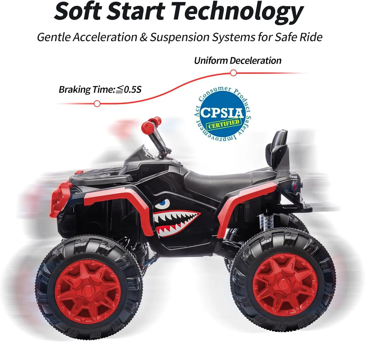 Shark Kids ATV 4 Wheeler, 24V 4WD Electric ATV Ride On Toy for Big Kids, 4X200W Motor, 5.6Mph Max Speed - Red