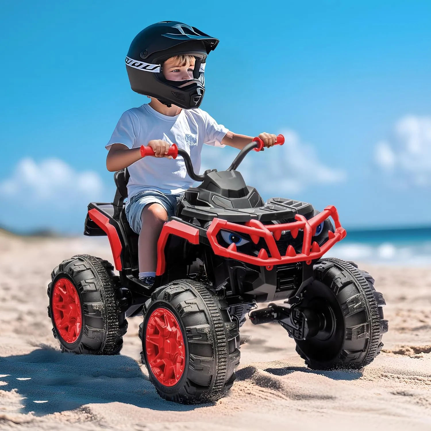 Shark Kids ATV 4 Wheeler, 24V 4WD Electric ATV Ride On Toy for Big Kids, 4X200W Motor, 5.6Mph Max Speed - Red