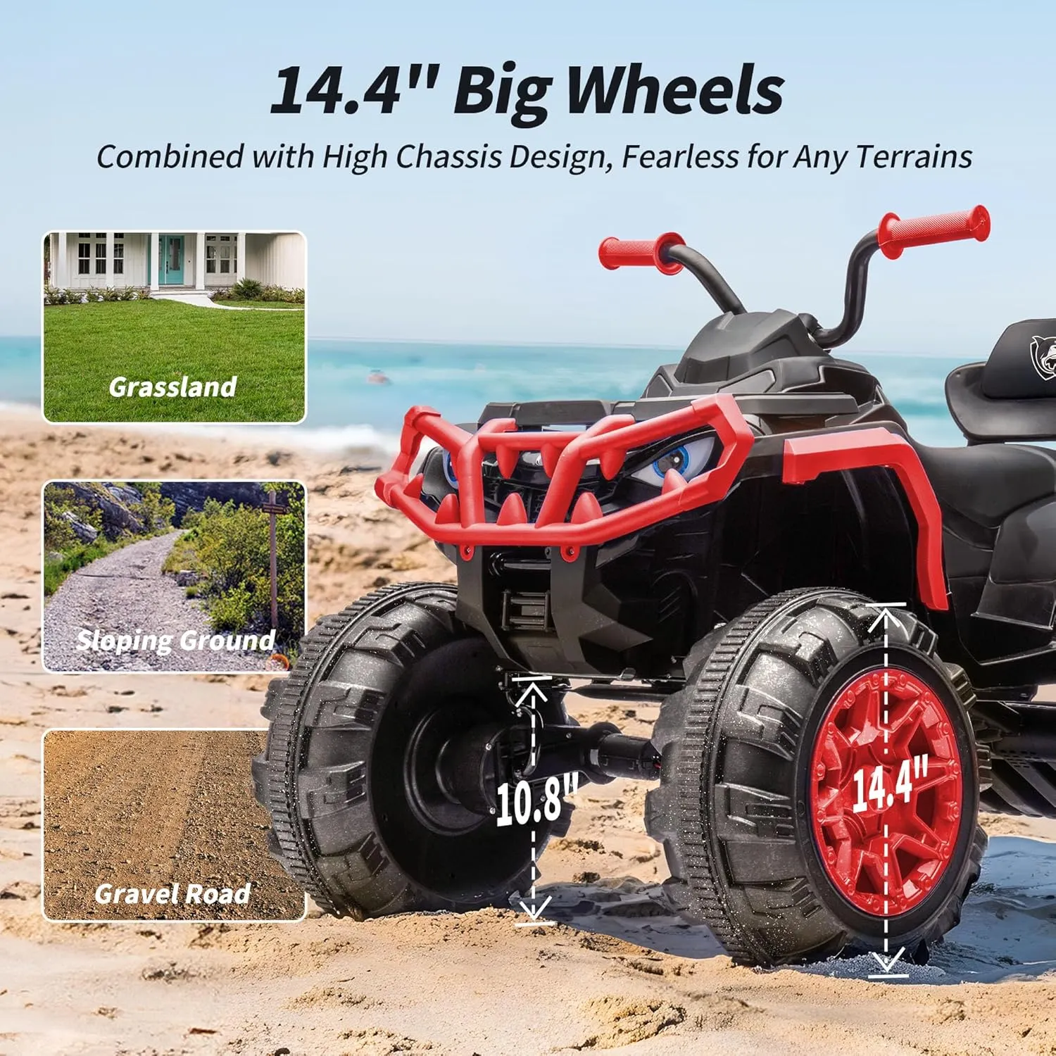 Shark Kids ATV 4 Wheeler, 24V 4WD Electric ATV Ride On Toy for Big Kids, 4X200W Motor, 5.6Mph Max Speed - Red