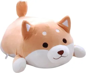Shiba Inu Dog Plush Pillow, Cute Corgi Akita Stuffed Animals Doll Toy Gifts for Valentine's Gift, Christmas,Sofa Chair, Brown Round Eye, 22.8"