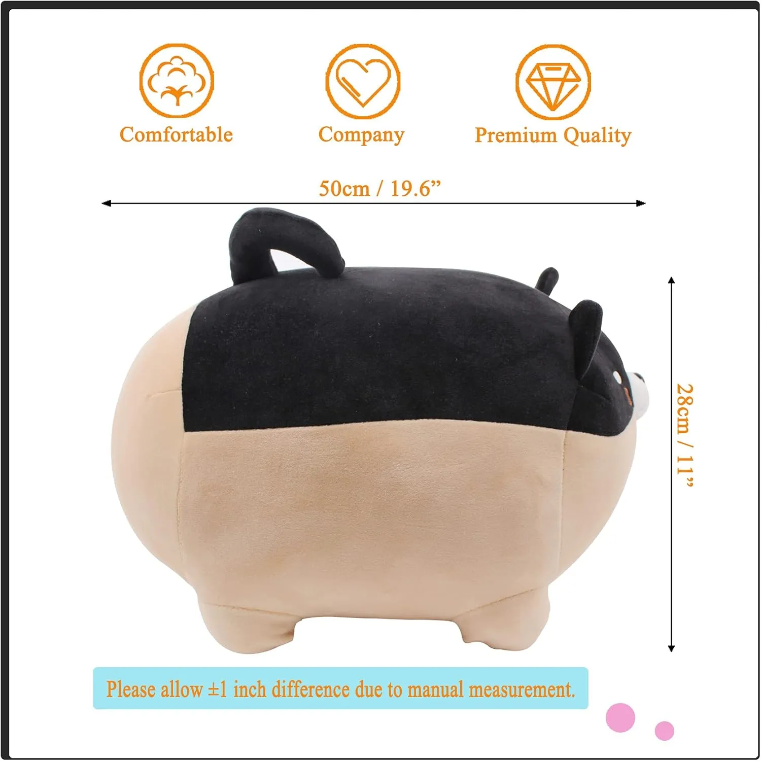 Shiba Inu Plush Toy Corgi Kawaii Dog Hugging Pillow Stuffed Animal Soft Dolls Gift (Black, 19.6 Inches)