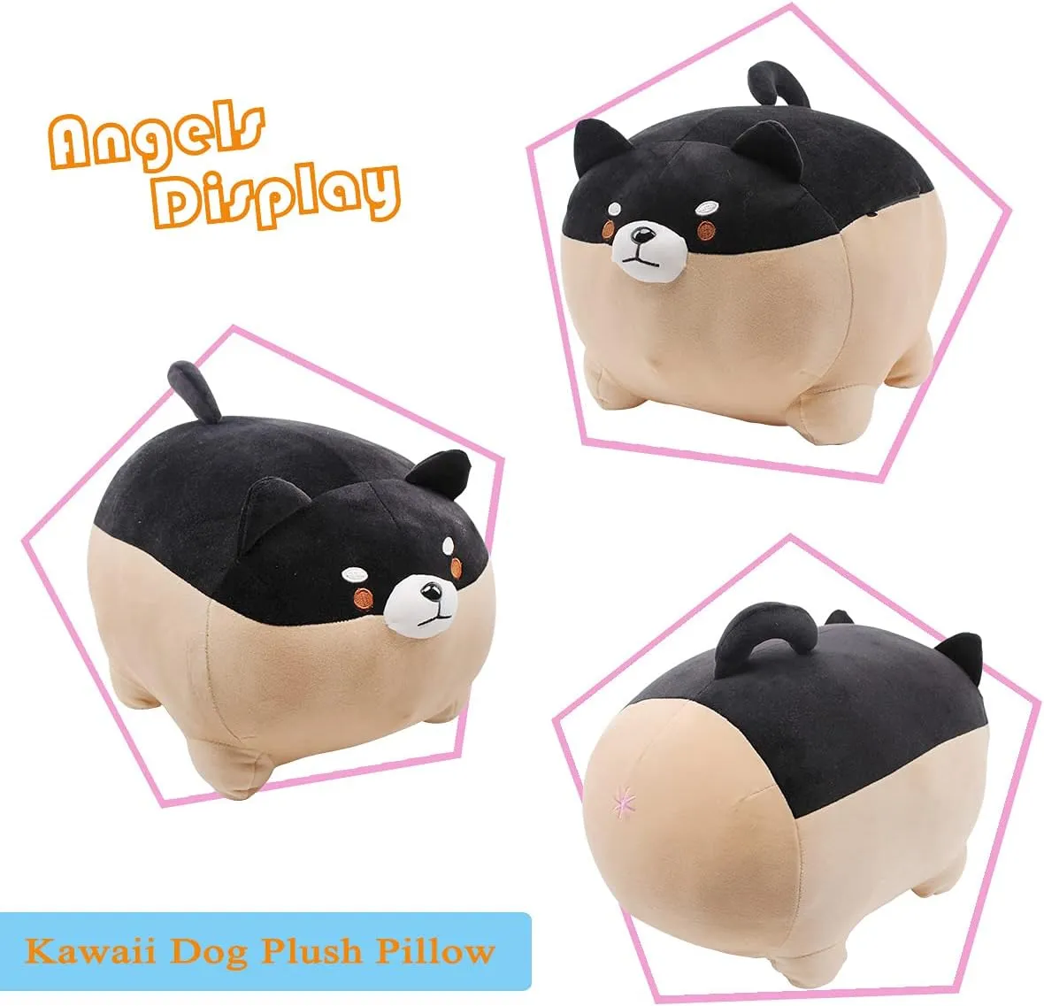 Shiba Inu Plush Toy Corgi Kawaii Dog Hugging Pillow Stuffed Animal Soft Dolls Gift (Black, 19.6 Inches)