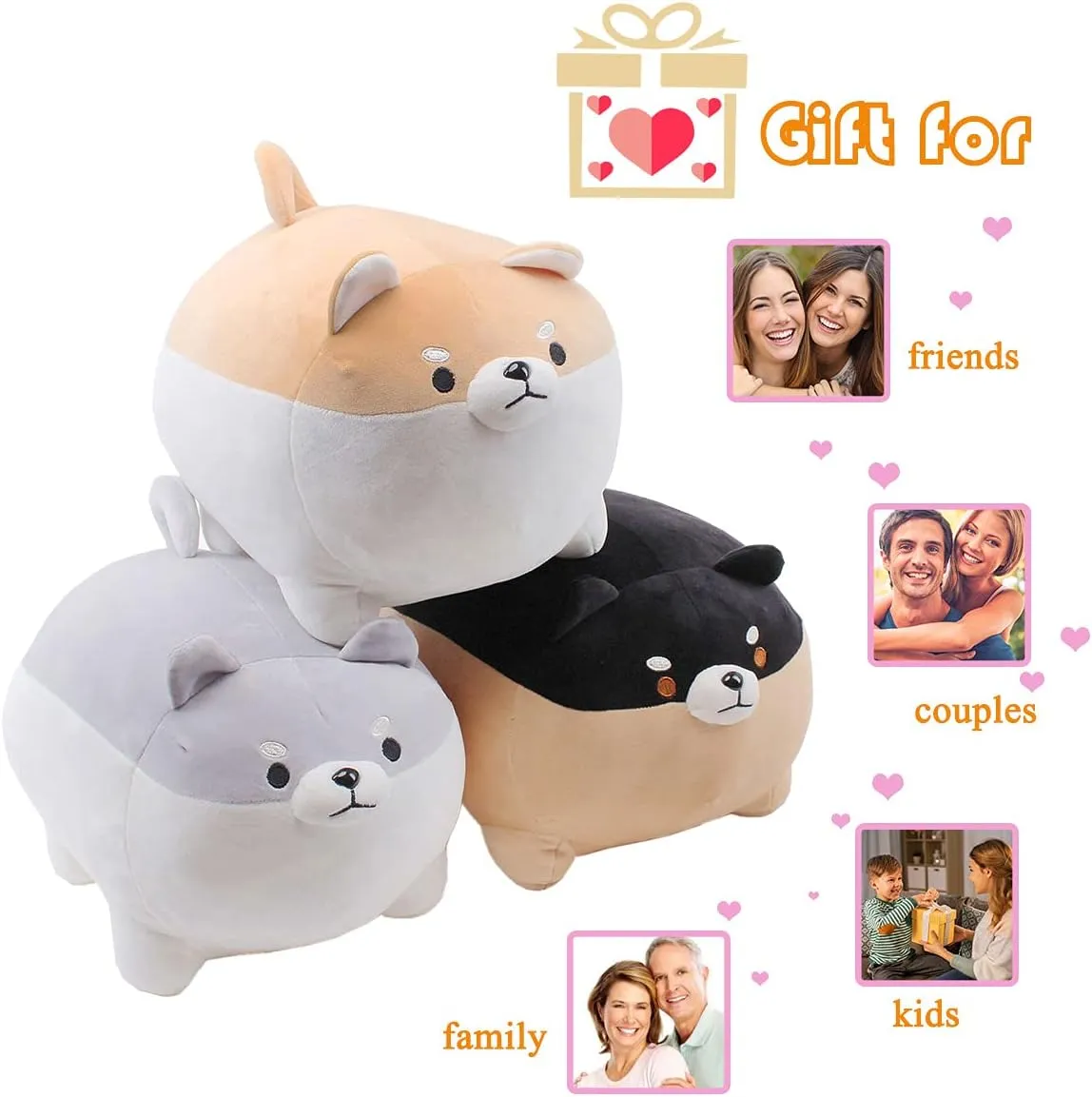 Shiba Inu Plush Toy Corgi Kawaii Dog Hugging Pillow Stuffed Animal Soft Dolls Gift (Black, 19.6 Inches)