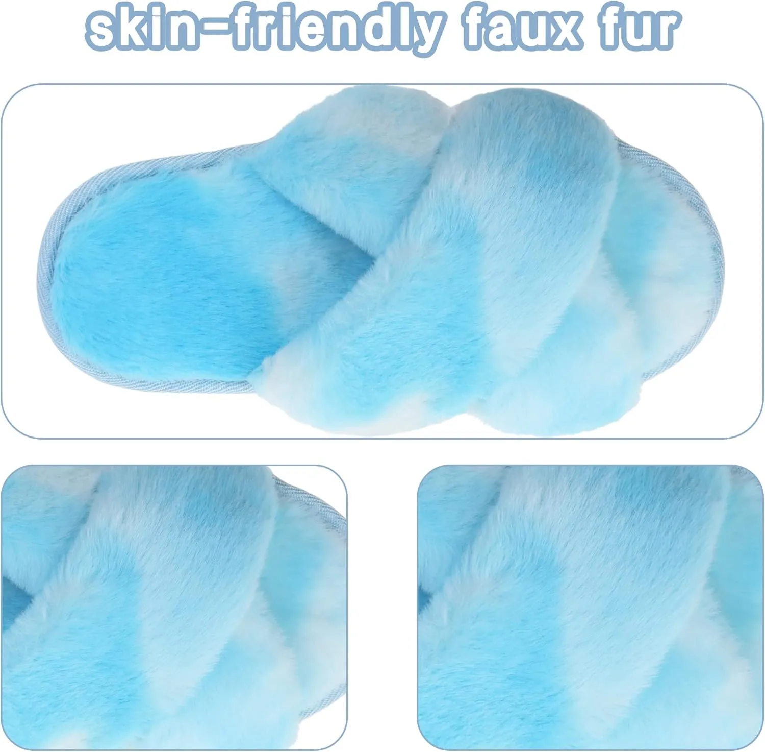 Shoeslocker Girls Cross Band Open Toe Tie Dye Plush House Slippers Nonslip Casual Slippers
