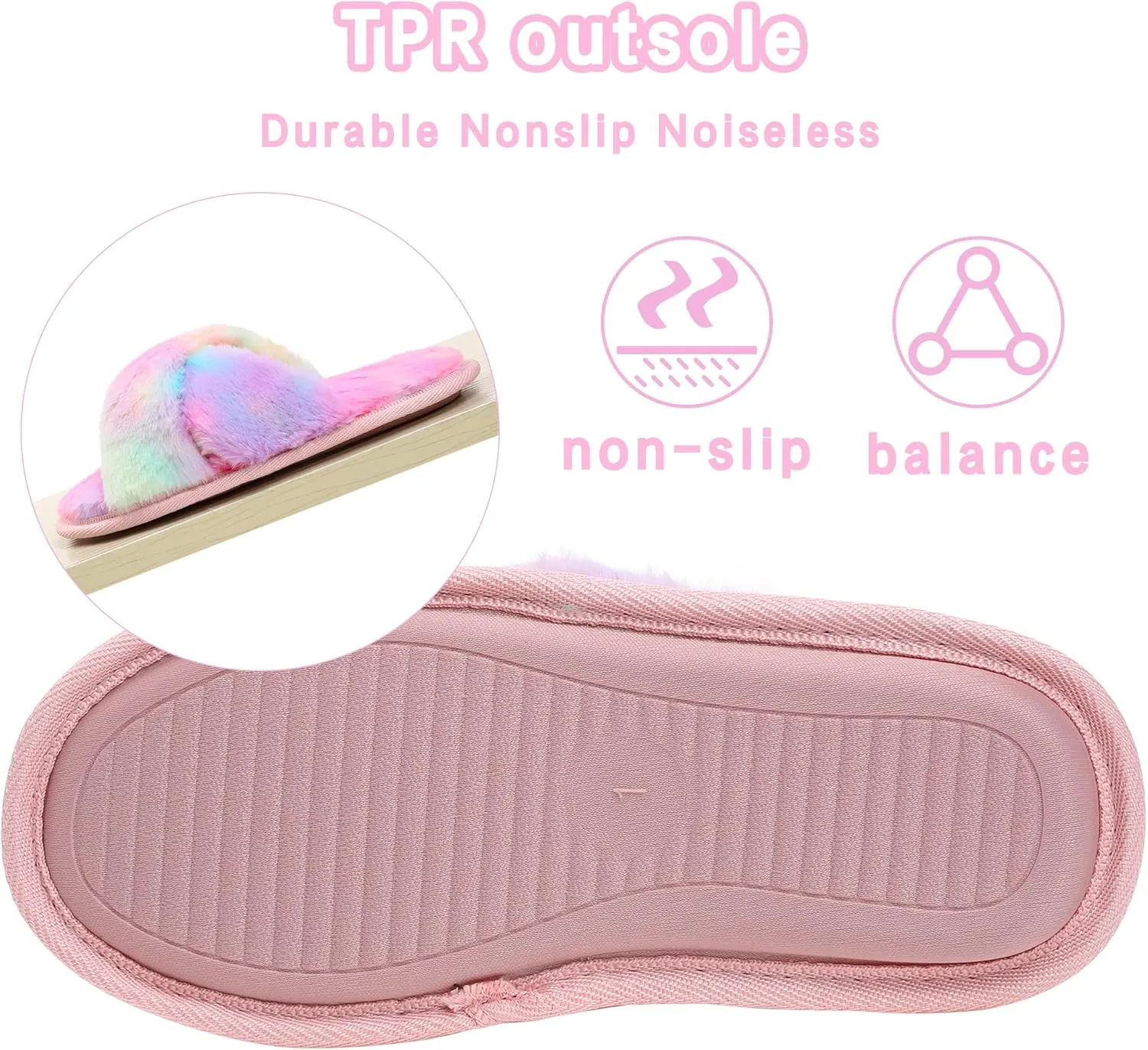 Shoeslocker Girls Cross Band Open Toe Tie Dye Plush House Slippers Nonslip Casual Slippers