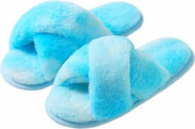Shoeslocker Girls Cross Band Open Toe Tie Dye Plush House Slippers Nonslip Casual Slippers