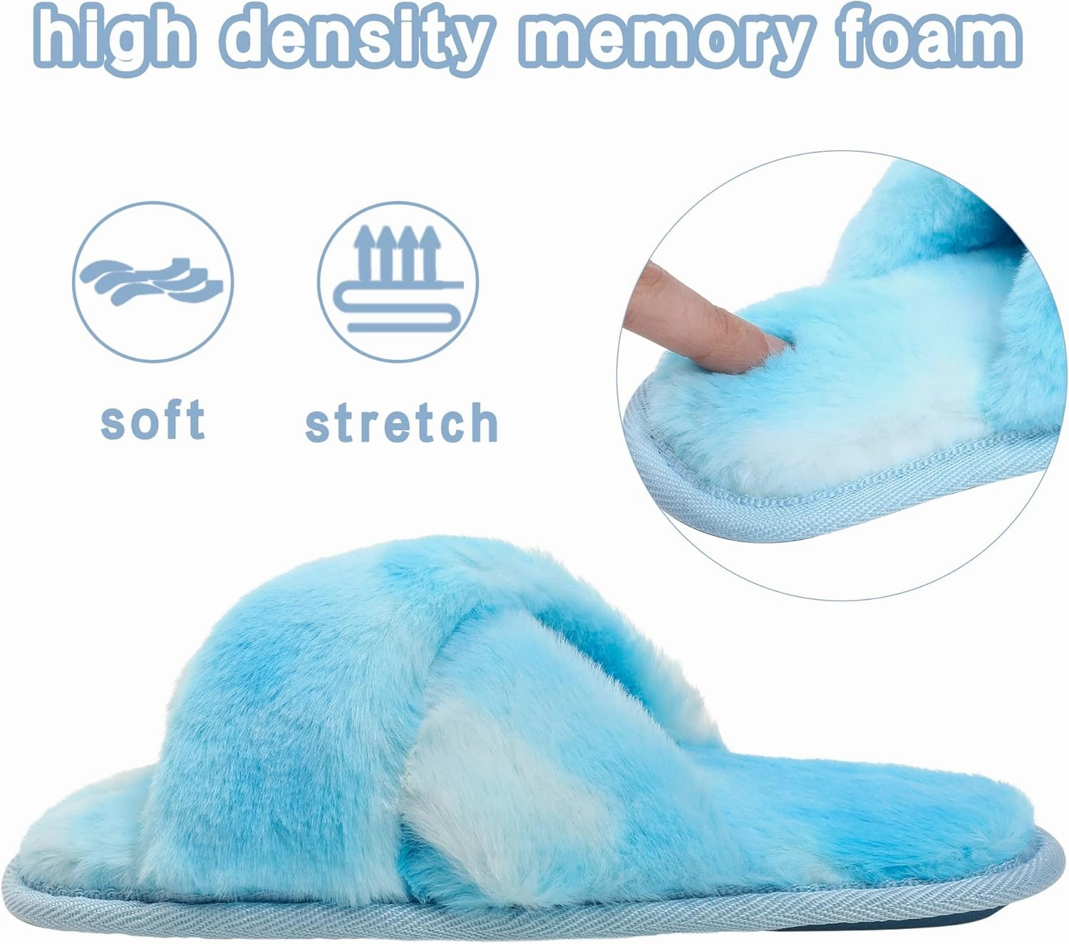 Shoeslocker Girls Cross Band Open Toe Tie Dye Plush House Slippers Nonslip Casual Slippers