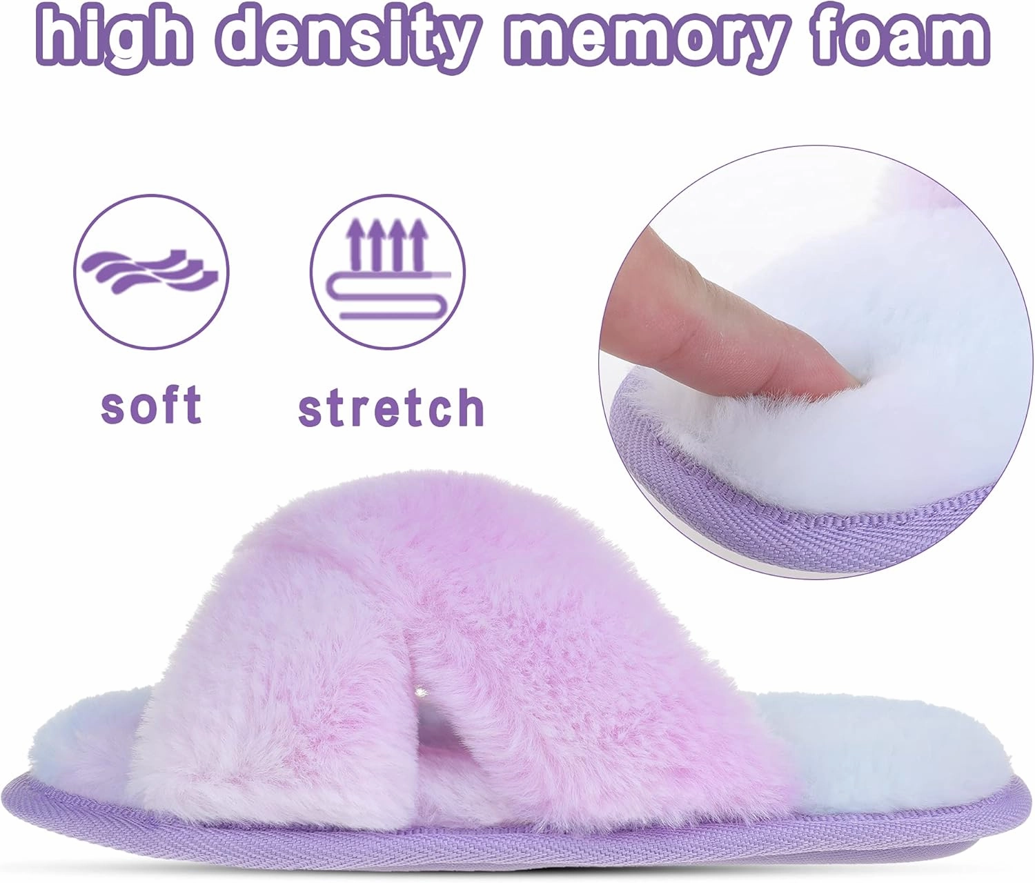 Shoeslocker Girls Cross Band Open Toe Tie Dye Plush House Slippers Nonslip Casual Slippers
