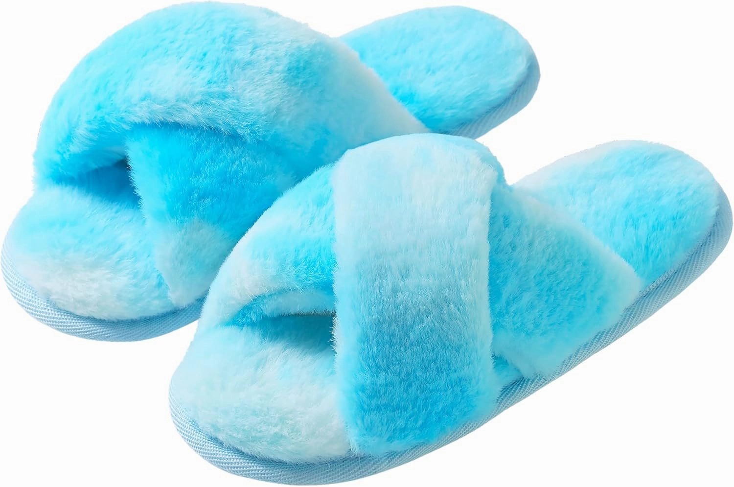 Shoeslocker Girls Cross Band Open Toe Tie Dye Plush House Slippers Nonslip Casual Slippers