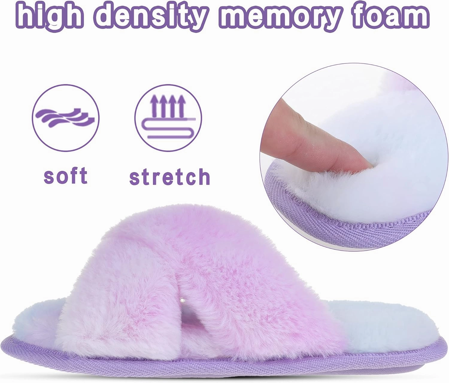 Shoeslocker Girls Cross Band Open Toe Tie Dye Plush House Slippers Nonslip Casual Slippers