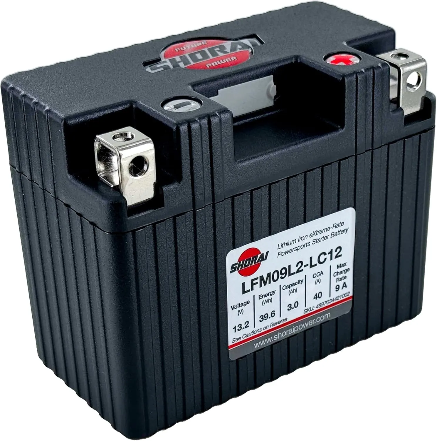 Shorai LFM Lithium-iron Battery w/BMS, LFM09L2-LC12, Low current (40A Max) version, 3.0Ah 13.2V, 39.6WHr, "L" Type, Case 2