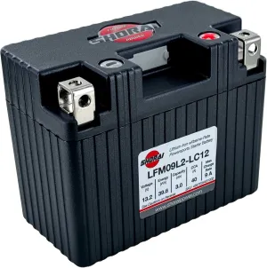 Shorai LFM Lithium-iron Battery w/BMS, LFM09L2-LC12, Low current (40A Max) version, 3.0Ah 13.2V, 39.6WHr, "L" Type, Case 2