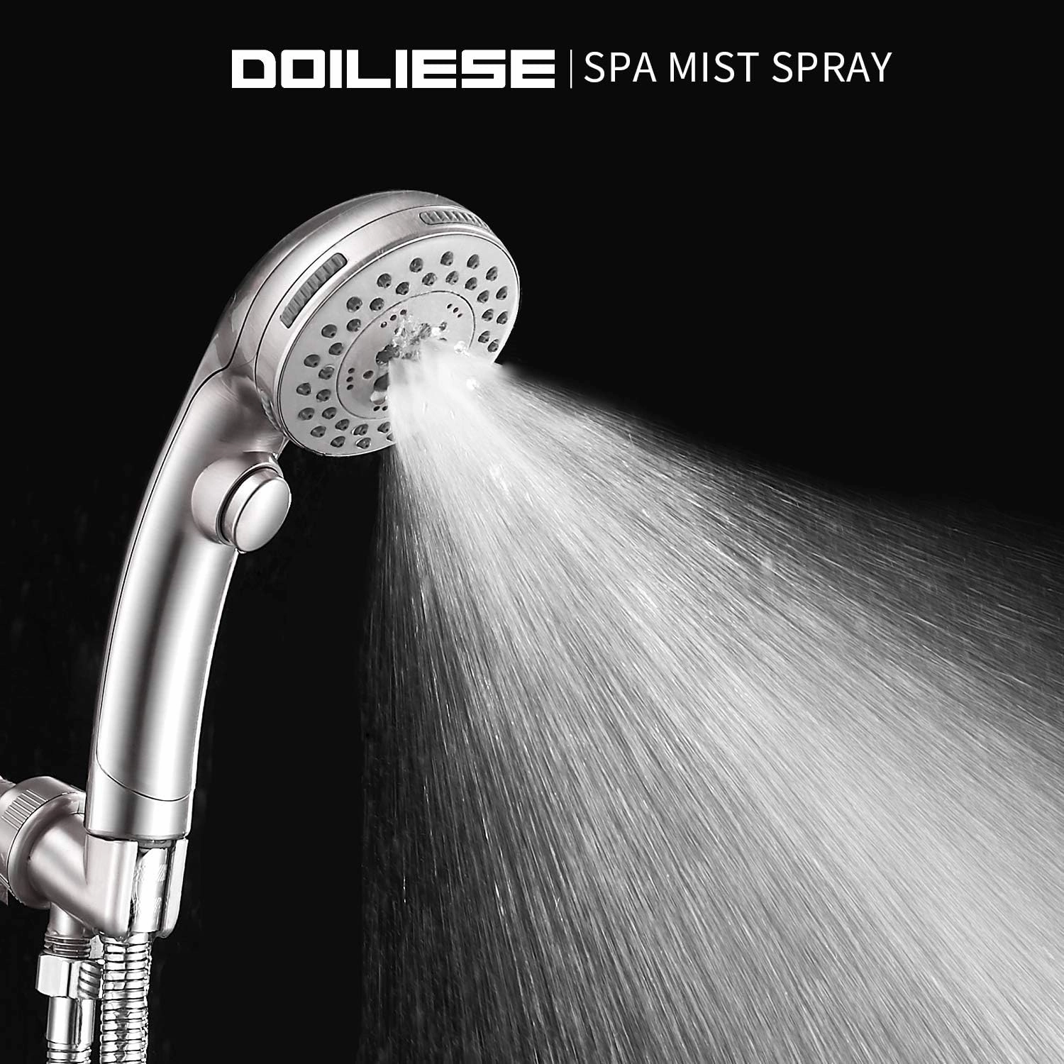 Shower Head, High Pressure 6 Setting Shower Head Hand-Held with ON/OFF Switch and Spa Spray Mode - Shower Heads with Handheld Spray High Pressure - Brushed Nickel