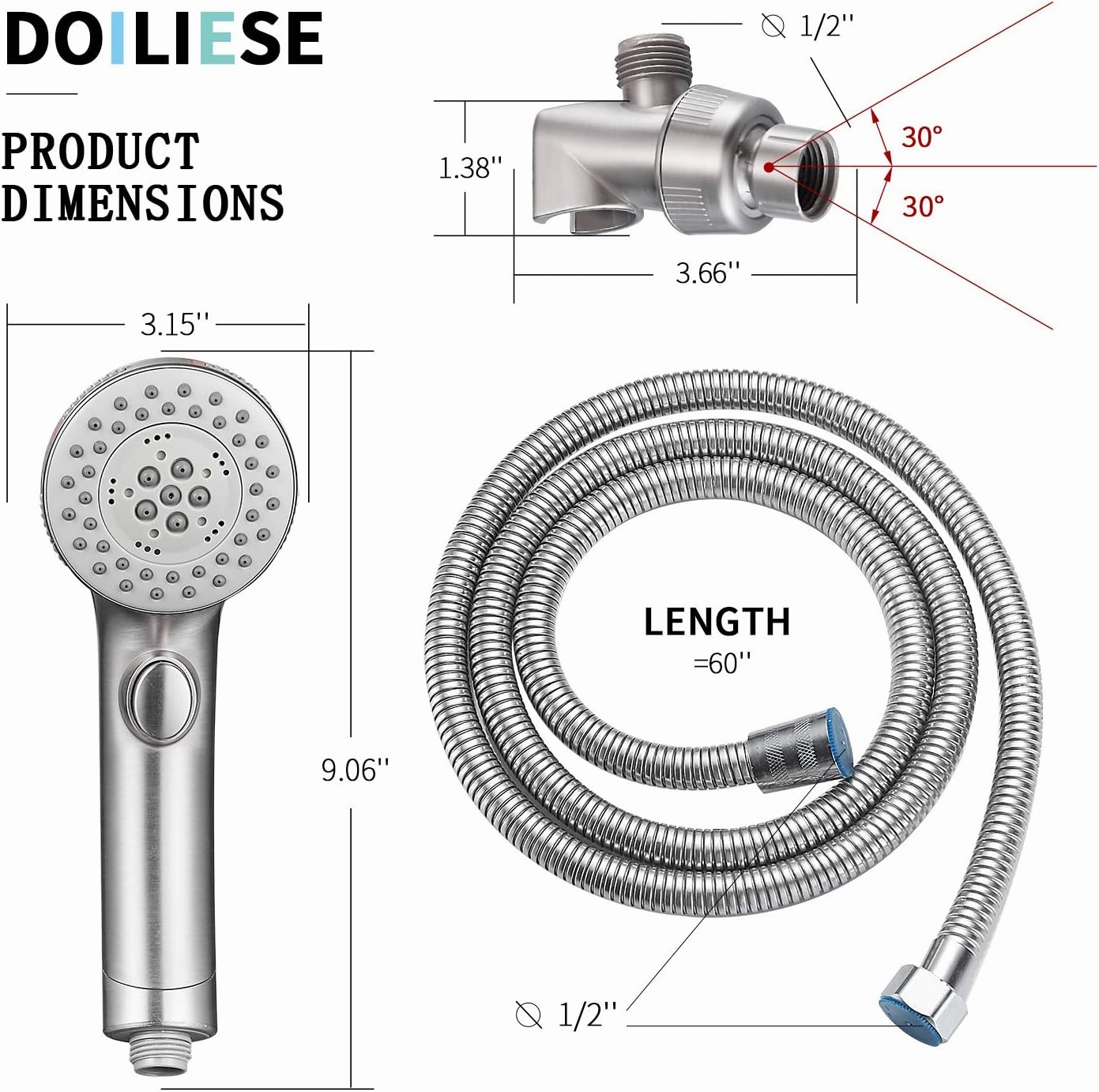 Shower Head, High Pressure 6 Setting Shower Head Hand-Held with ON/OFF Switch and Spa Spray Mode - Shower Heads with Handheld Spray High Pressure - Brushed Nickel