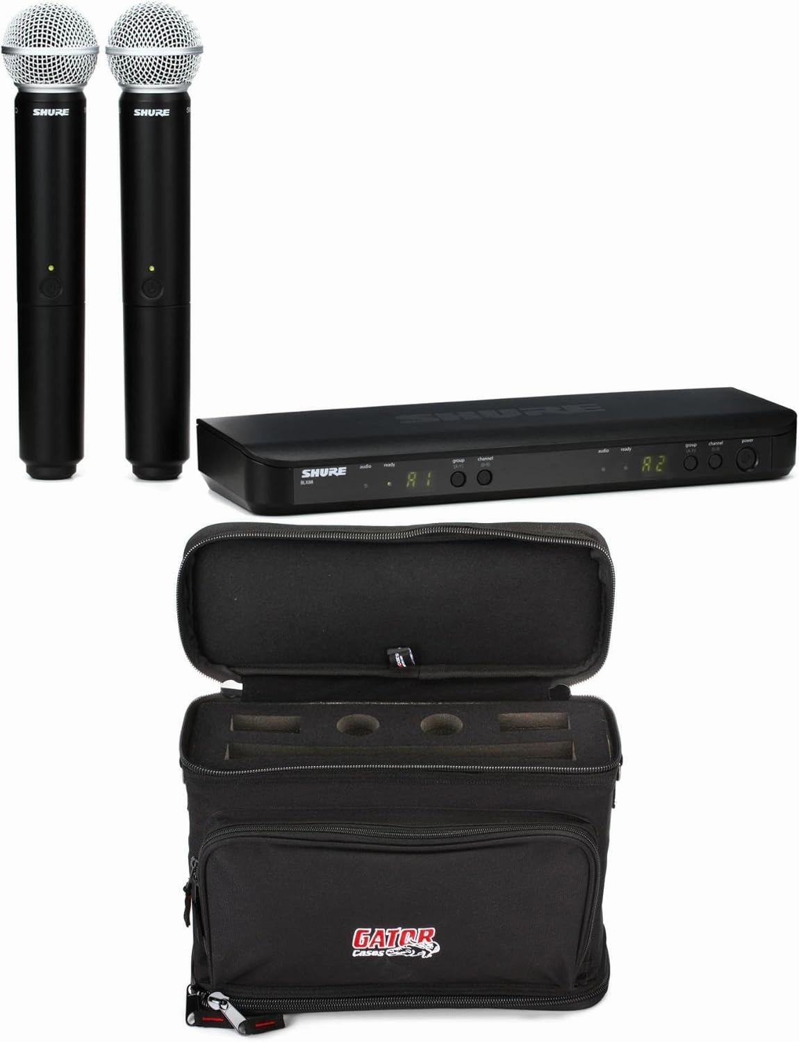 Shure BLX288/SM58 Dual Channel Wireless Microphone System with Two Handheld SM58 Mics, Durable Storage Bag, Professional Audio Performance, Ideal for Live Performances, Presentations, and Events