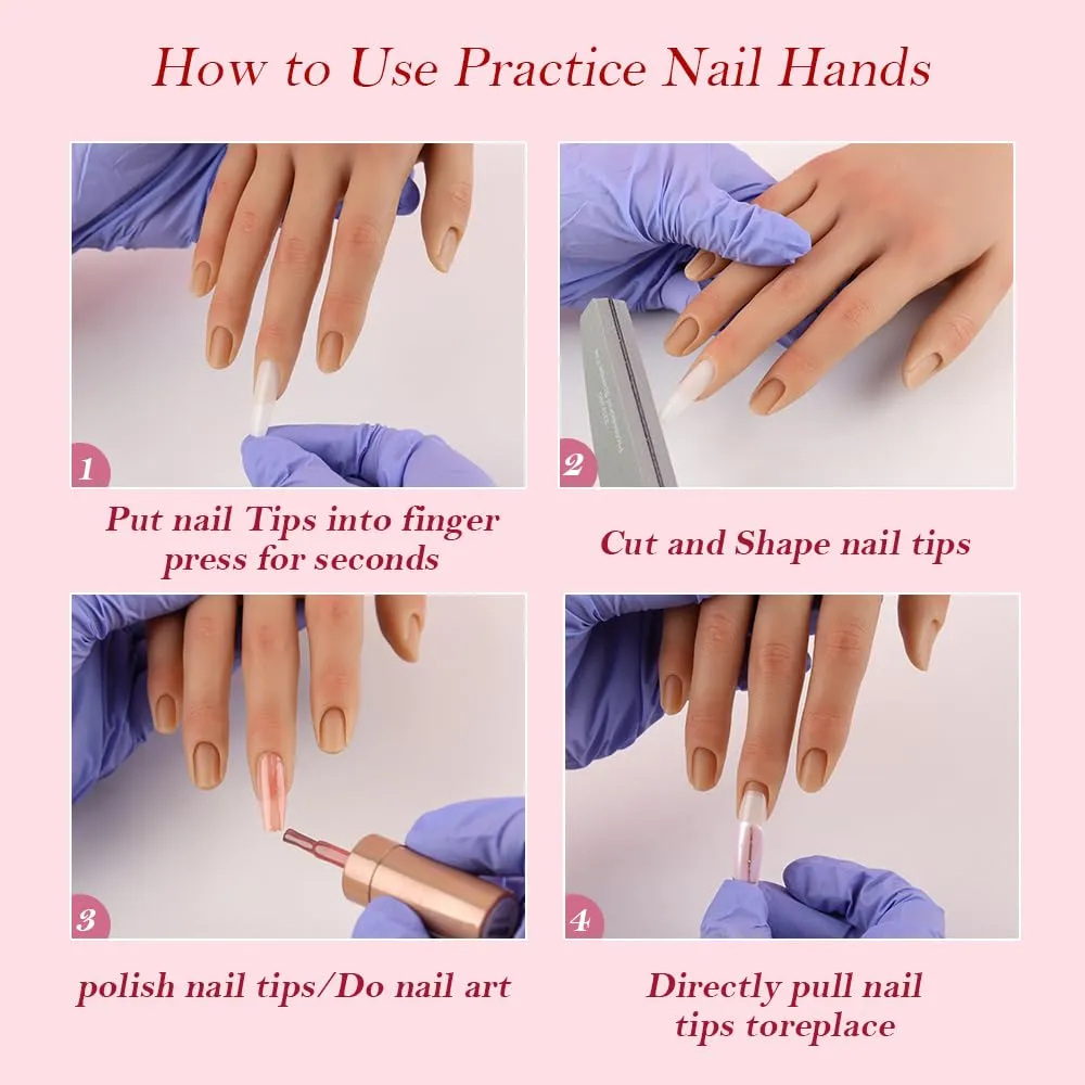 Silicone Practice Hand for Acrylic Nails with Stand Bracket,Flexible Fingers Fake Training Hand False Mannequin Hands for Nail Practice (Light Color,Left)