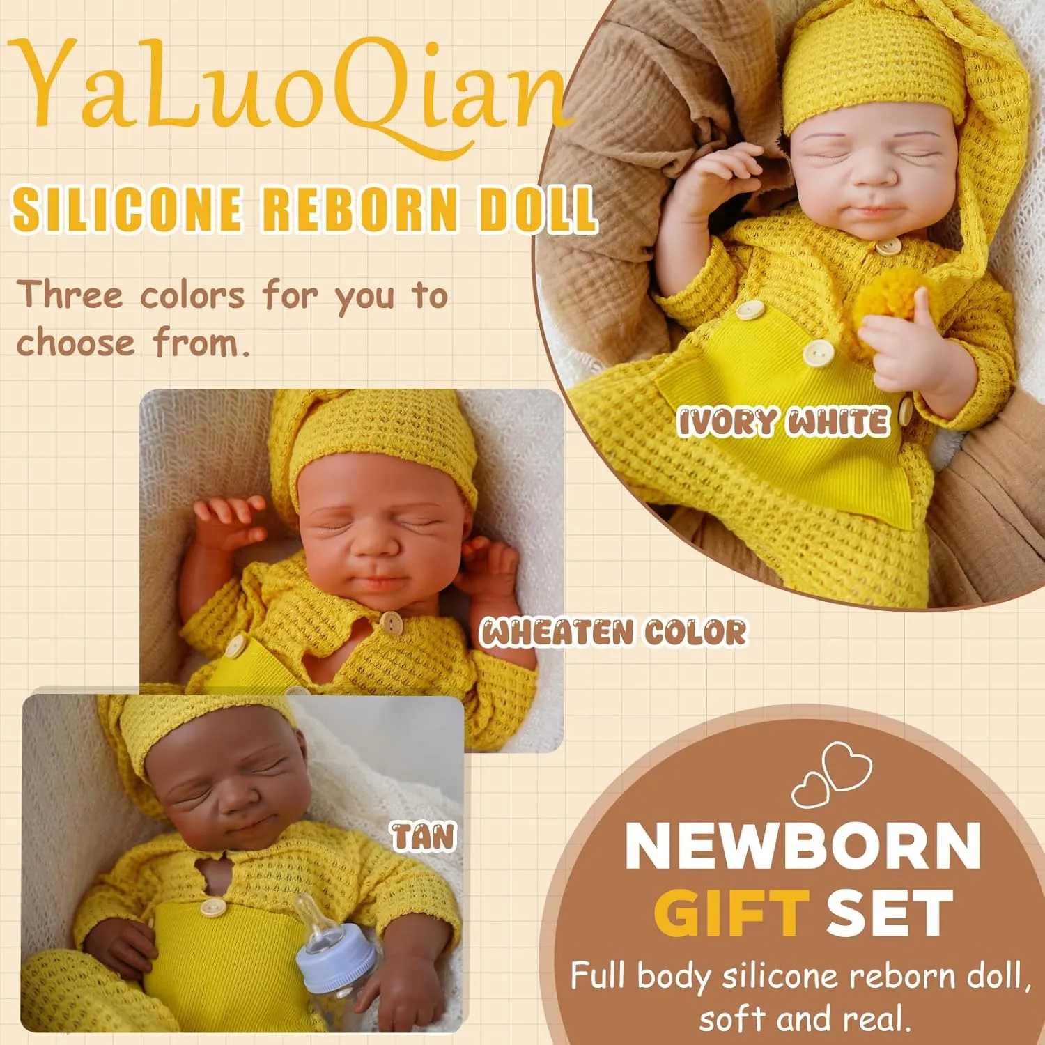 Silicone Reborn Baby Doll Full Silicone Baby Doll Realistic 1:1 Reduction Lifelike Reborn Baby Dolls Silicone Full Body Feeding Toy Gift for Kids
