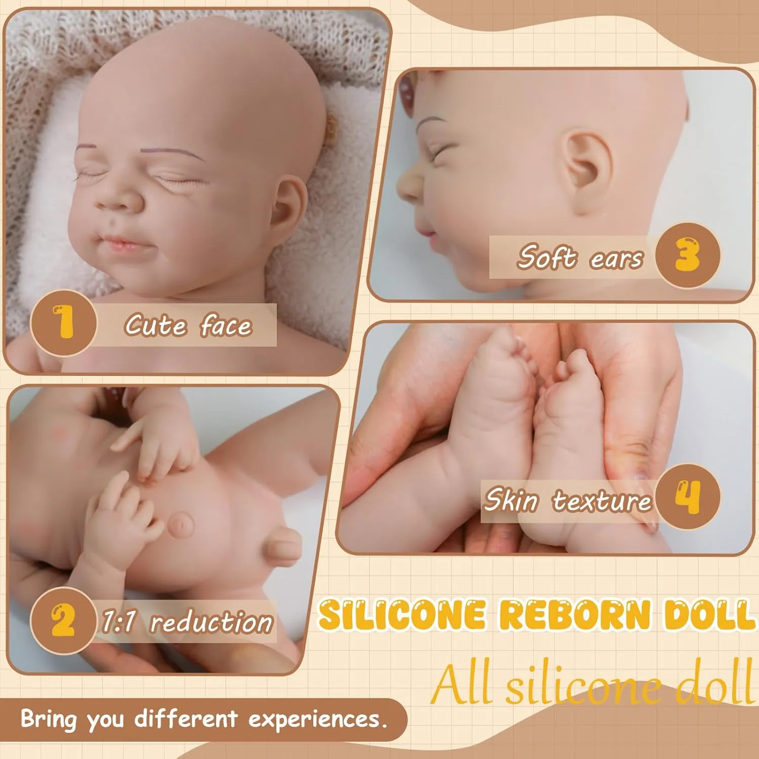 Silicone Reborn Baby Doll Full Silicone Baby Doll Realistic 1:1 Reduction Lifelike Reborn Baby Dolls Silicone Full Body Feeding Toy Gift for Kids