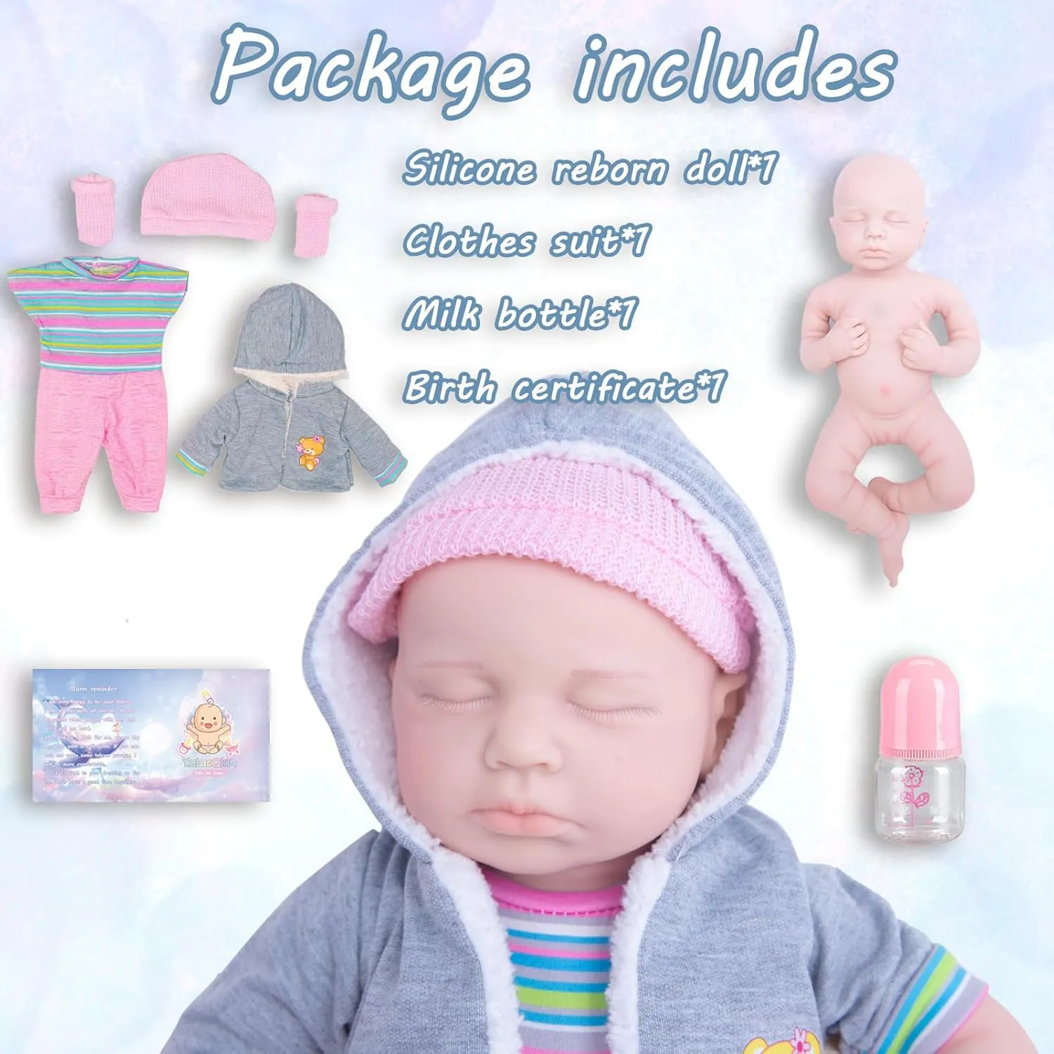 Silicone Reborn Baby Doll Realistic 1:1 Reduction Lifelike Reborn Baby Dolls Silicone Full Body Feeding Toy Gift for Kids, Zora-ivory White