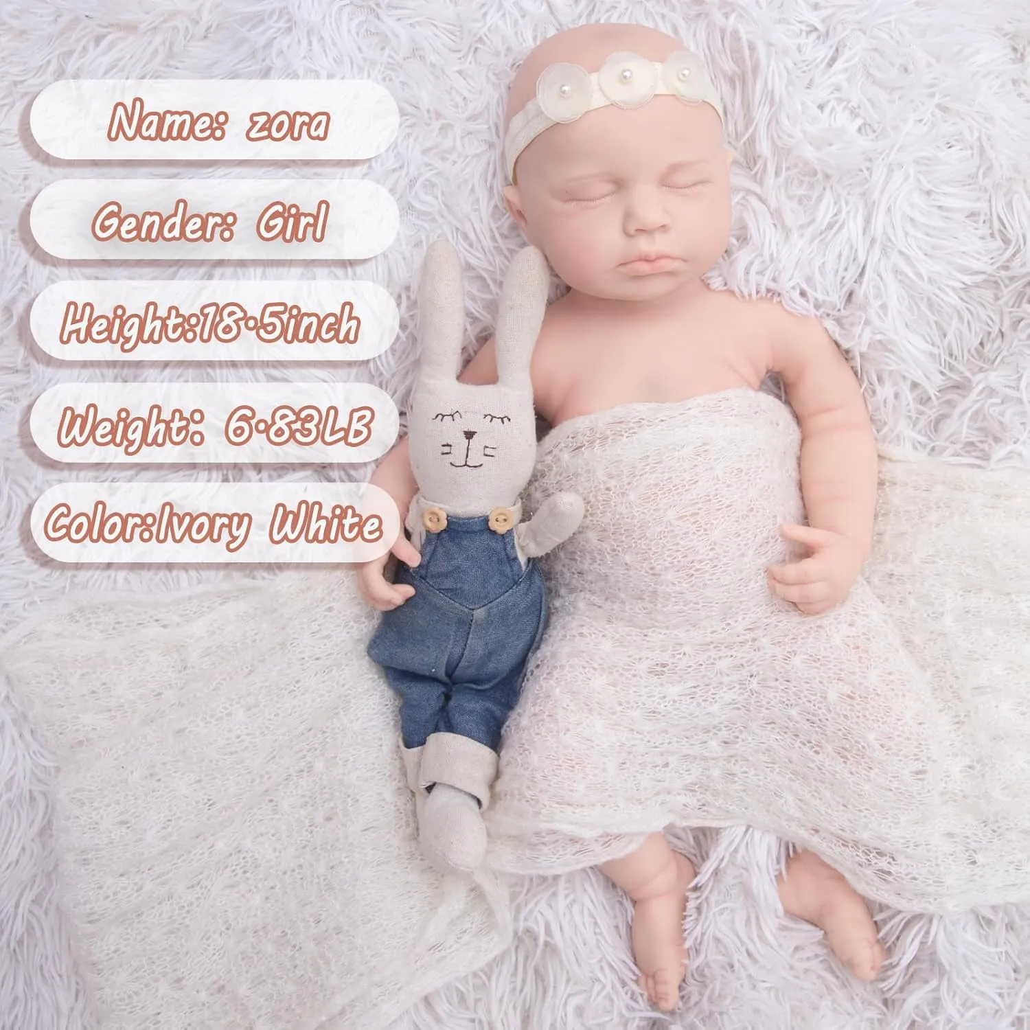 Silicone Reborn Baby Doll Realistic 1:1 Reduction Lifelike Reborn Baby Dolls Silicone Full Body Feeding Toy Gift for Kids, Zora-ivory White