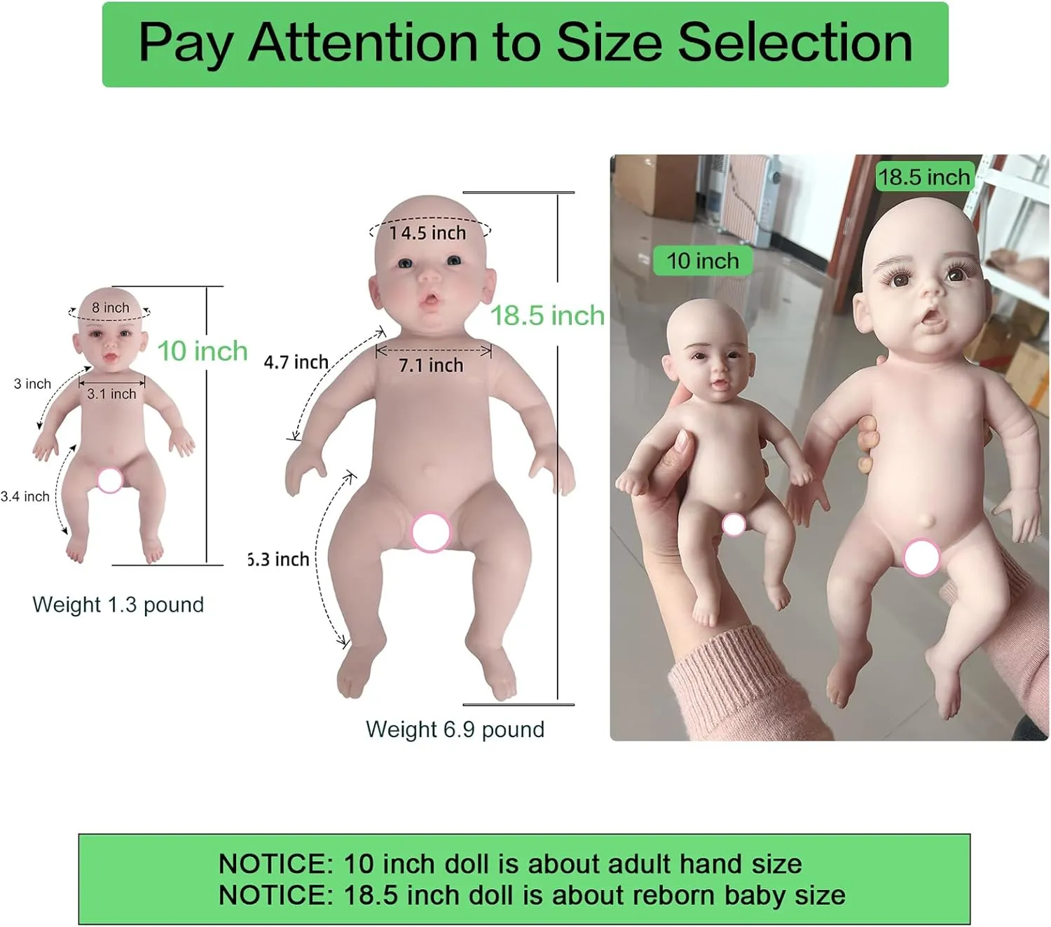 Silicone Reborn Baby Dolls Girl 18.5 inch Full Body Doll Life Size (18.5 inch Ivory)