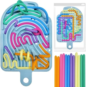 Silicone Sensory Activity Board, Double-Side Fidget Toy for Anxiety, Stress, ADHD, Autism and Calming, Silent, No Mess, Sensory Board with Portable Travel Bag & 12 Strings, Kids 3  & Adult, Blue