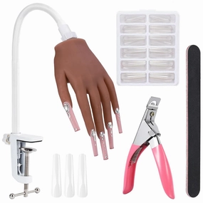Silicone Practice Hand for Acrylic Nails: Soft Touch Liquid Silicone - Flexible Realistic Nail Mannequin Hand Practice for Training (BROWN)