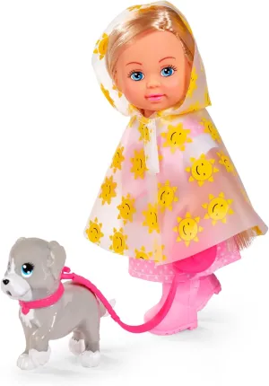 Simba Evi Love Rainy Walk 105733592 Doll in Rain Outfit with Rain Cape and Wellington Boots, with Cute Dog and Dog Lead, 12 cm Toy Doll, from 3 Years