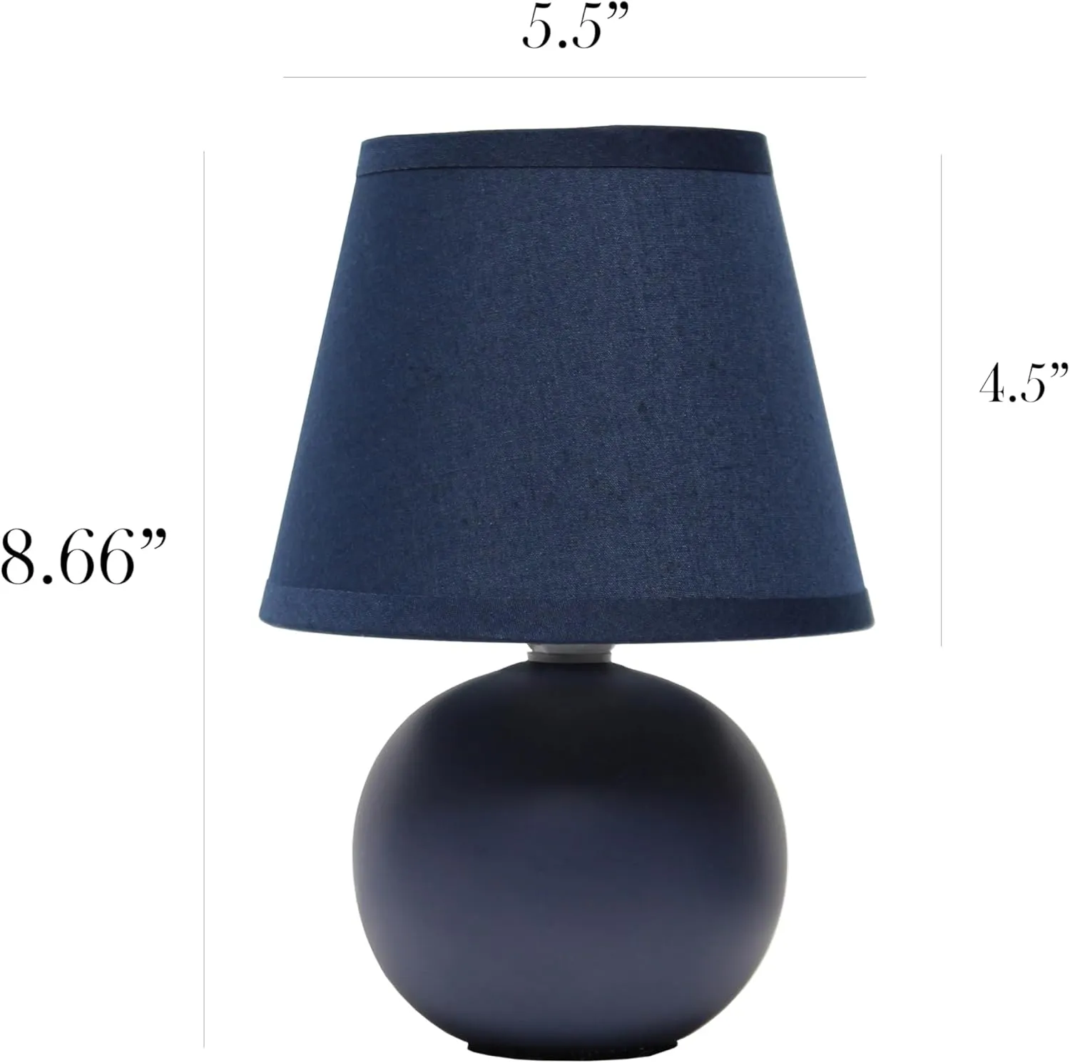 Simple Designs LT1196-BLU-2PK 8.66" 2-Pack Chic Little Globe Ceramic Table Lamp Set with Matching Tapered Shade, for Living Room, Bedroom, Office, Blue