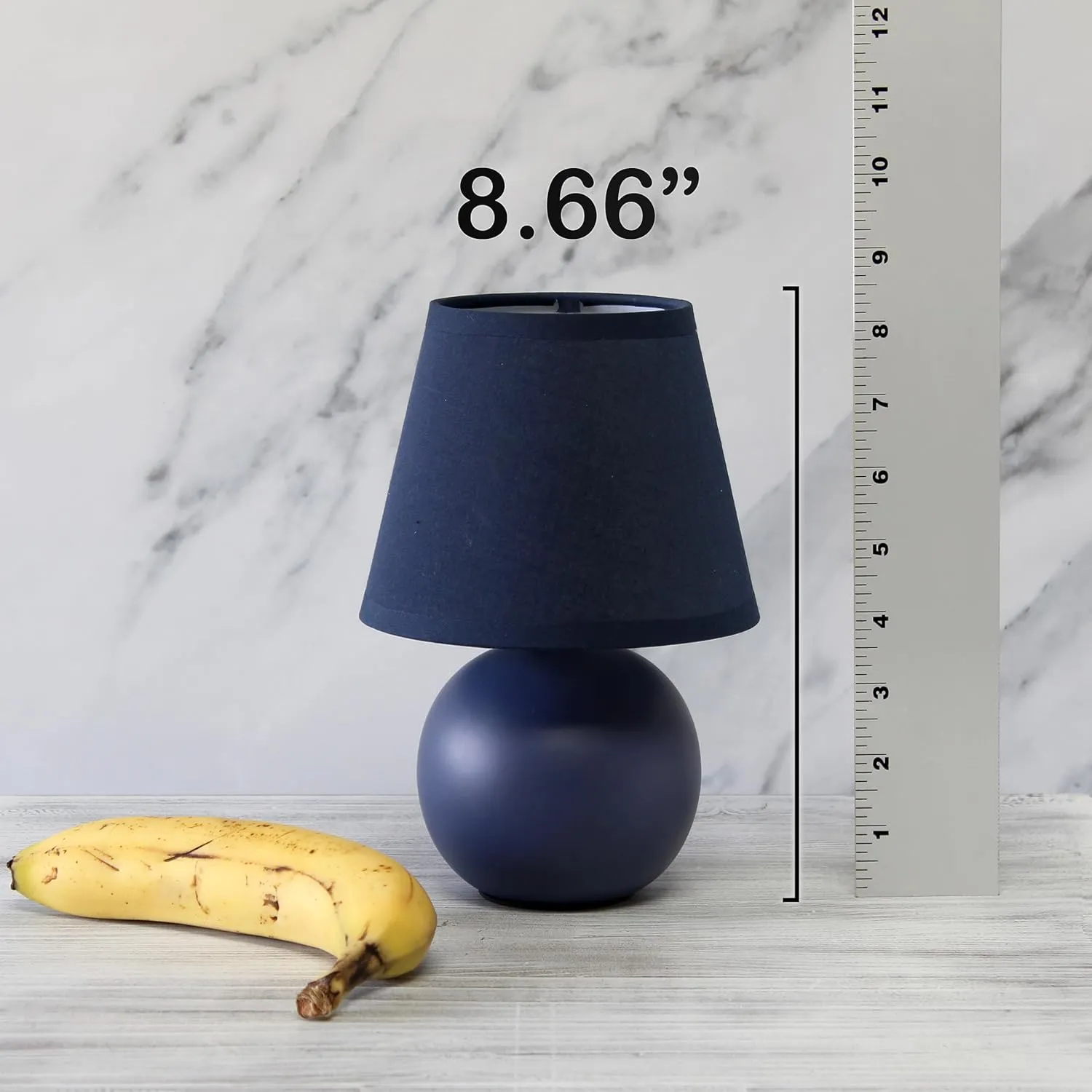 Simple Designs LT1196-BLU-2PK 8.66" 2-Pack Chic Little Globe Ceramic Table Lamp Set with Matching Tapered Shade, for Living Room, Bedroom, Office, Blue