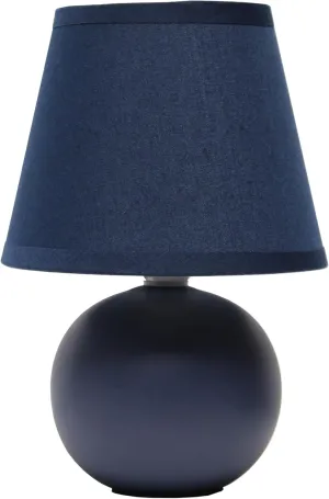 Simple Designs LT1196-BLU-2PK 8.66" 2-Pack Chic Little Globe Ceramic Table Lamp Set with Matching Tapered Shade, for Living Room, Bedroom, Office, Blue