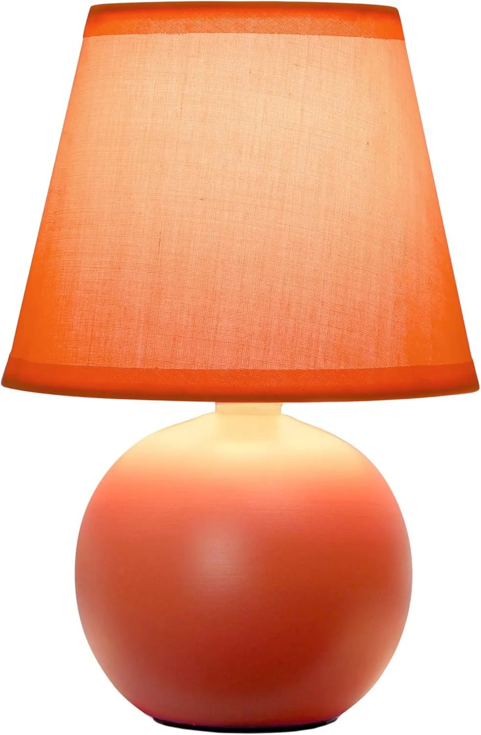 Simple Designs LT1196-ORG-2PK 8.66" 2-Pack Chic Little Globe Ceramic Table Lamp Set with Matching Tapered Shade, for Living Room, Bedroom, Office, Orange