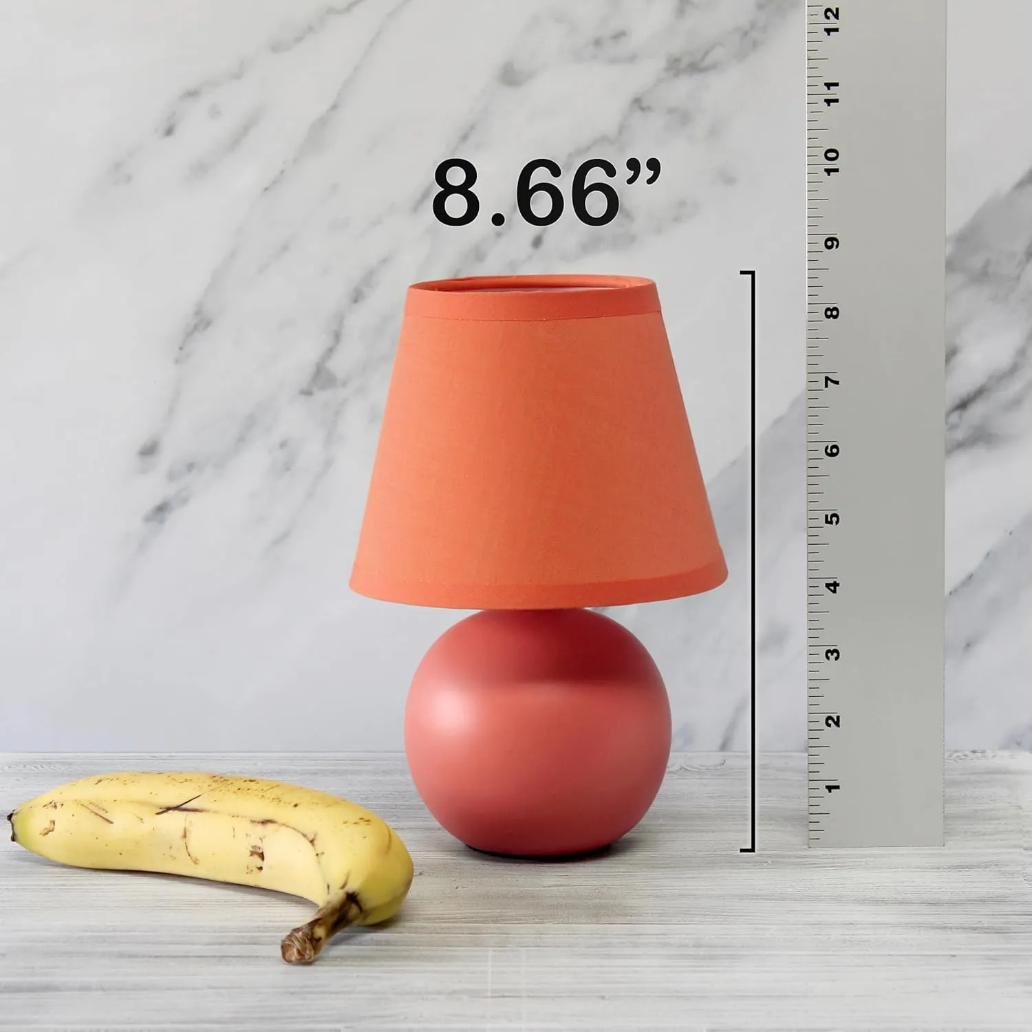 Simple Designs LT1196-ORG-2PK 8.66" 2-Pack Chic Little Globe Ceramic Table Lamp Set with Matching Tapered Shade, for Living Room, Bedroom, Office, Orange