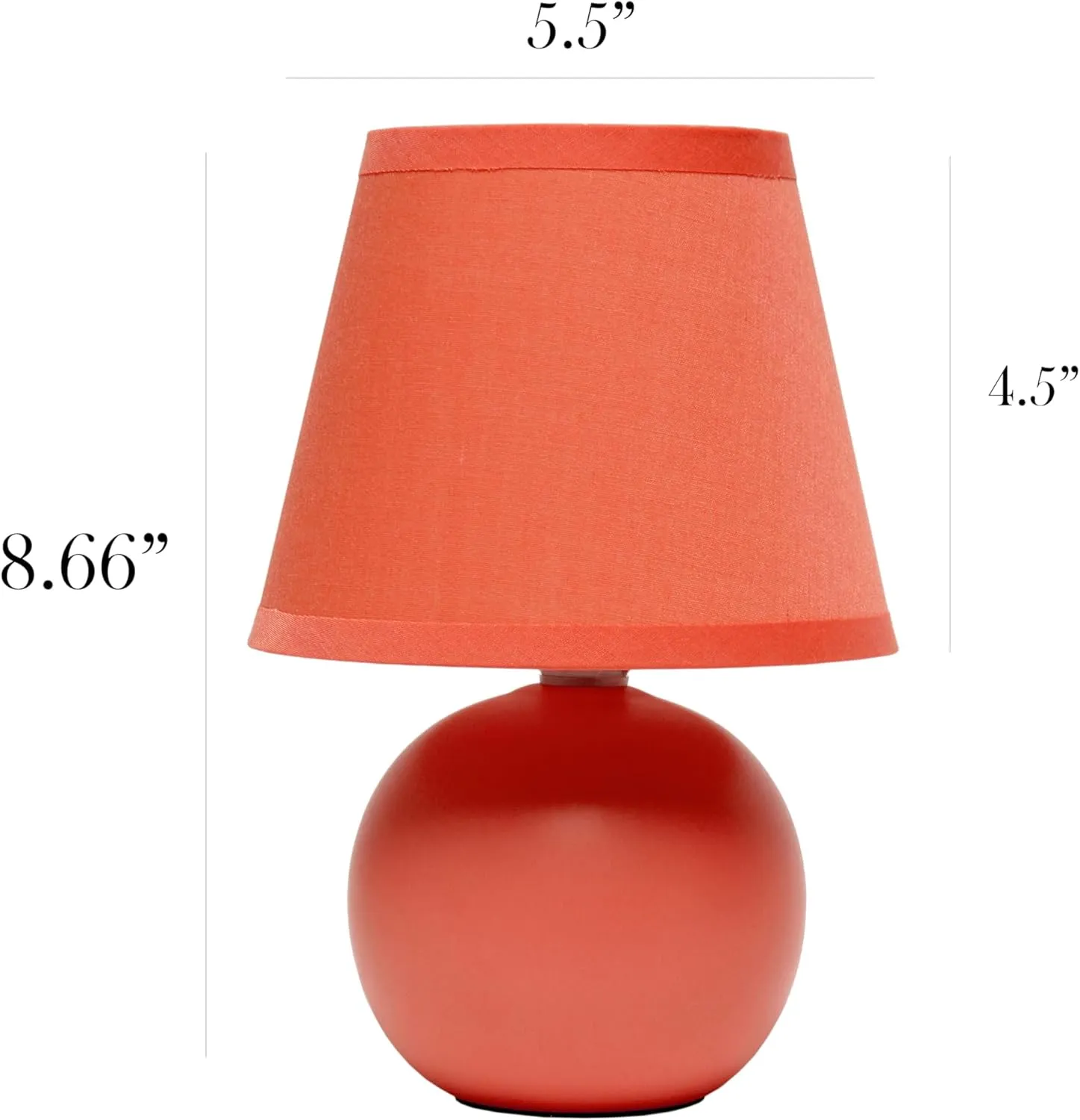 Simple Designs LT1196-ORG-2PK 8.66" 2-Pack Chic Little Globe Ceramic Table Lamp Set with Matching Tapered Shade, for Living Room, Bedroom, Office, Orange