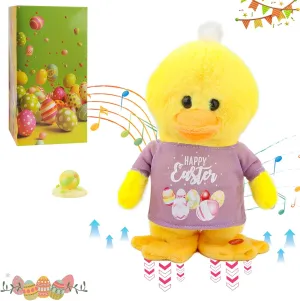 Singing Stuffed Animal Duck Walking Jumping Musical Duck Electric Interative Plush Toy Easter Gift Box Packaging for Children Kids Toddler,10"