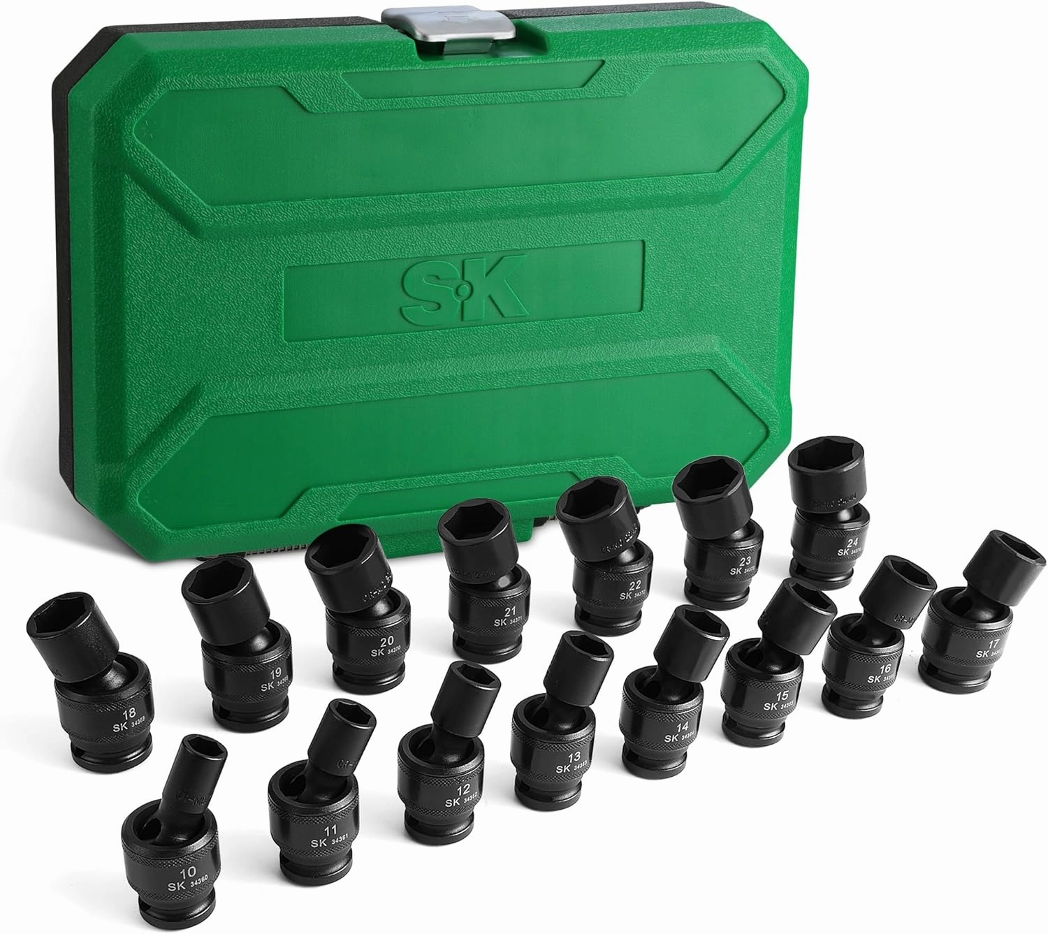 SK 1/2" Drive Universal Swivel Impact Socket Set, Metric Socket Set, 15-Piece, Premium CR-MO Steel, SureGrip 6 Point Design, with Storage Case