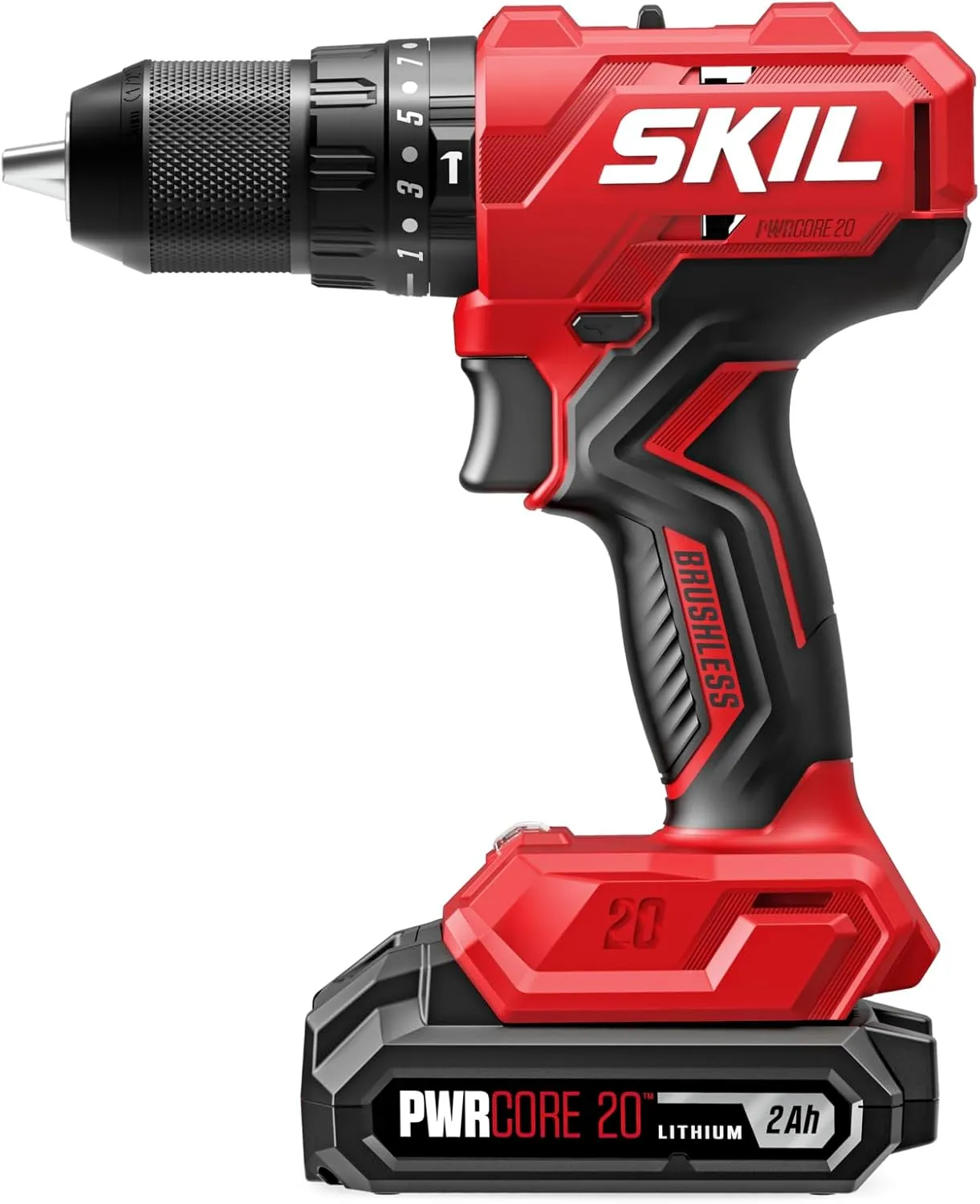SKIL 20V Brushless Hammer Drill Kit Including 2.0Ah Battery, 30W Charger, 75-Pc. Drill and Driver Bit Set with Interlocking Case-HD6280B-11