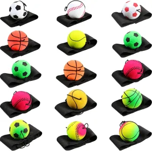Skylety Wrist Return Ball Rubber Sport Ball with Strap and String Rebound Bouncy Balls Toy on Elastic String Toy for Teens Adults Wrist Exercise Play