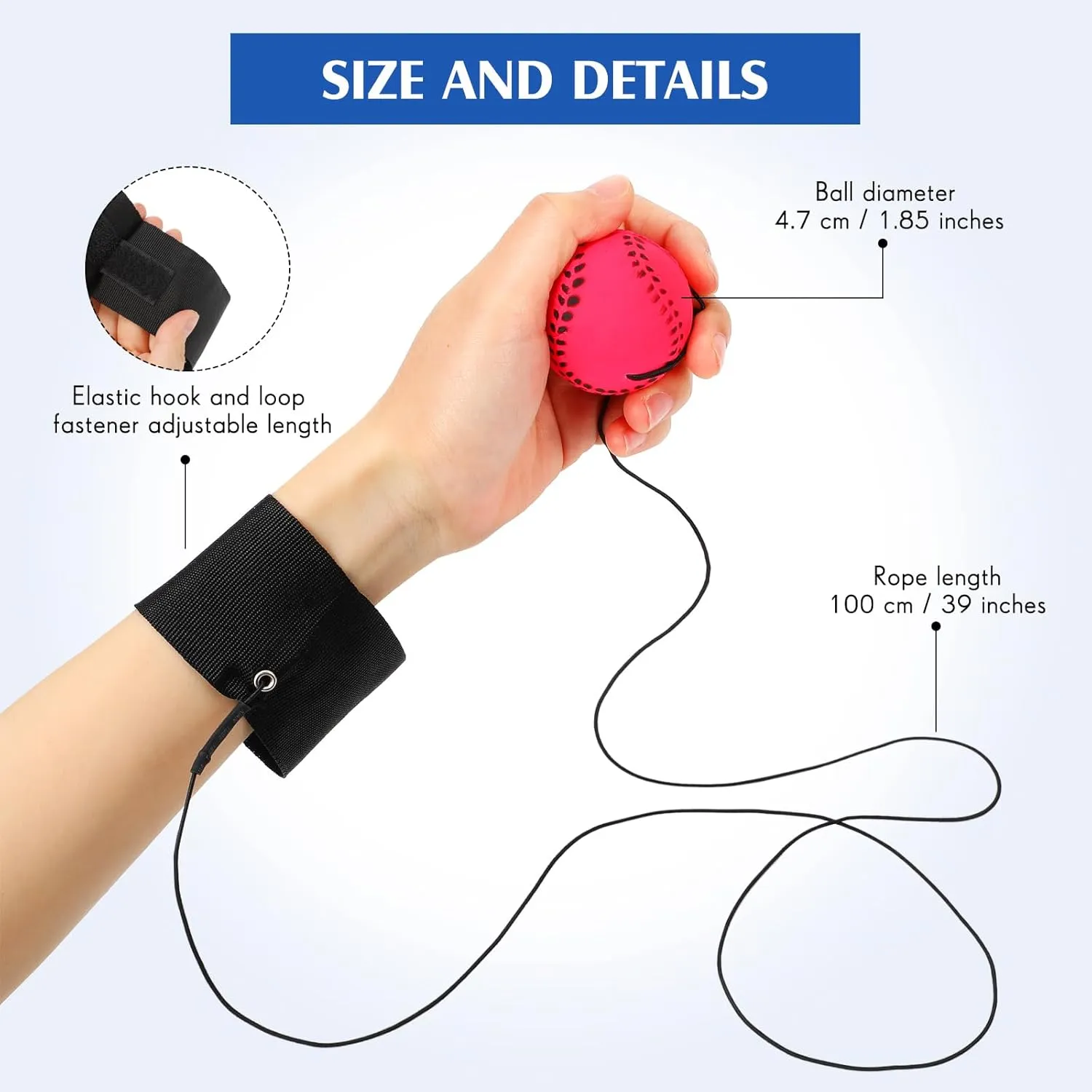Skylety Wrist Return Ball Rubber Sport Ball with Strap and String Rebound Bouncy Balls Toy on Elastic String Toy for Teens Adults Wrist Exercise Play