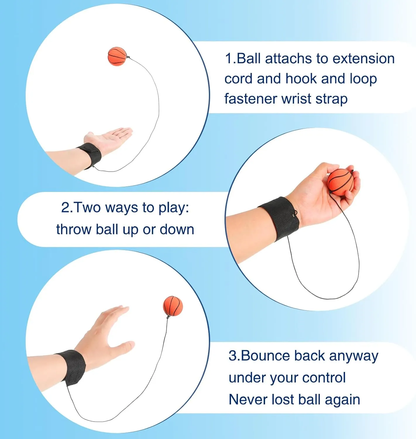 Skylety Wrist Return Ball Rubber Sport Ball with Strap and String Rebound Bouncy Balls Toy on Elastic String Toy for Teens Adults Wrist Exercise Play