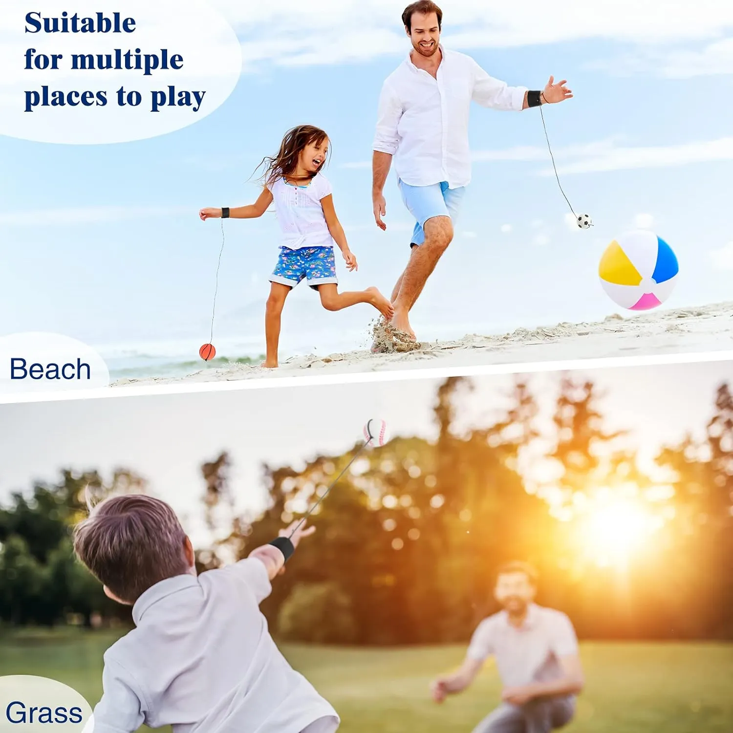 Skylety Wrist Return Ball Rubber Sport Ball with Strap and String Rebound Bouncy Balls Toy on Elastic String Toy for Teens Adults Wrist Exercise Play